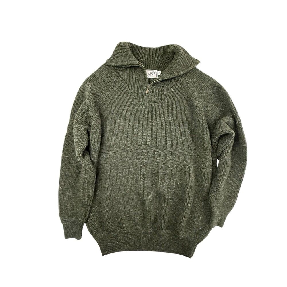 Kerry Traditions Fisherman Zip Neck Sweater Men XL Dark Green Pure New Wool